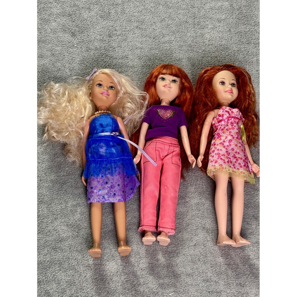 Mattel 2004 Doll Lot of 3 Blonde Redhead Blue Dress Pink Floral Heart Tee 9 inch